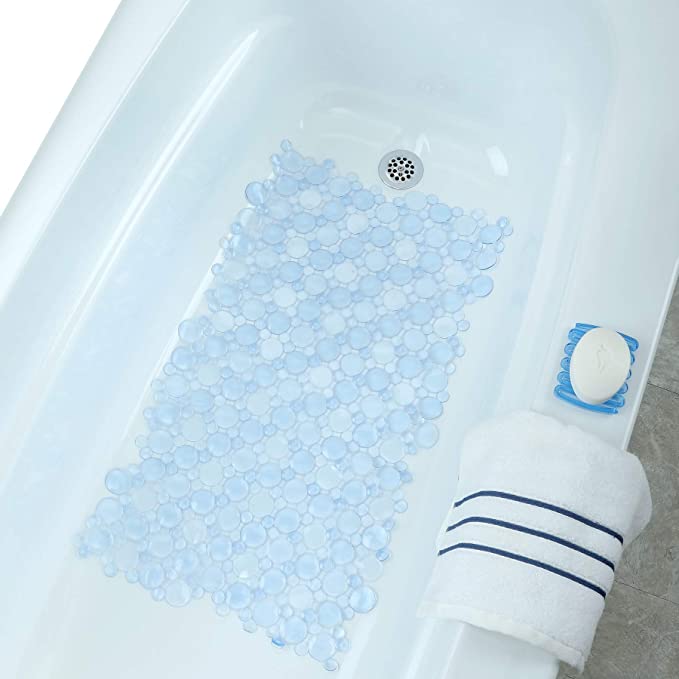 SlipX Solutions Light Blue Burst of Bubbles Bath Mat Provides Reliable Slip-Resistance (17" x 30", Stylish Bubble Design, Machine Washable)