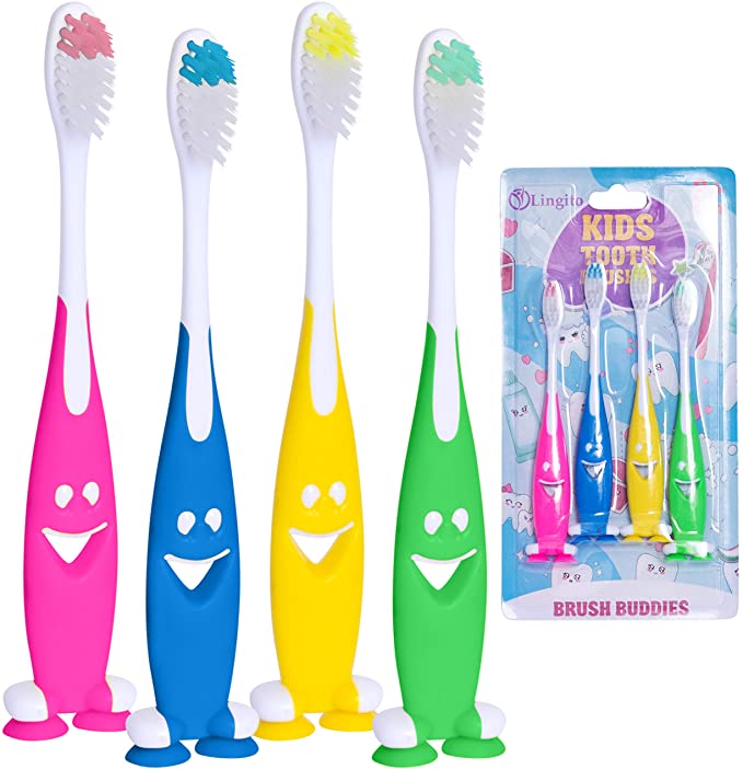 Child Smiley Toothbrushes (4 Pack) | Toddlers | Kids Ages 3  | Soft