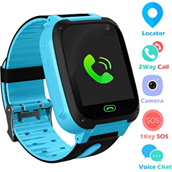Kids Smart Watch Phone smartwatches for Children with GPS Tracker sim Card Anti-Lost sos Call Boys and Girls Birthday Compatible Android iOS Touch Screen (GPS Blue)