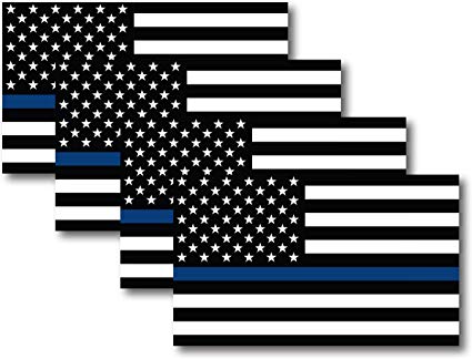 Thin Blue Line American Flag Magnet Decal 5 inch x 3 Inch 4 Pack - Heavy Duty for Car Truck SUV - in Support of Police and Law Enforcement Officers