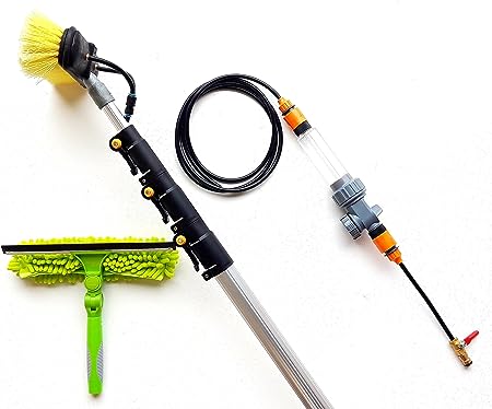 20ft Telescopic Water Fed Window Cleaning Pole, Solar Panel Conservatory Roof Cleaner Kit, High Reach Extendable Brush Tool