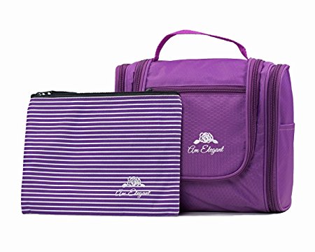 Premium Cosmetic Bag By AmElegant - Spacious Women And Men Toiletry Bag - Makeup Organizer And Beauty Product Organizer (Purple)