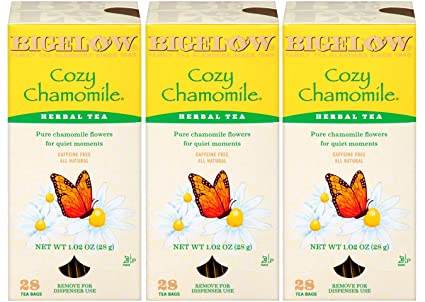 Bigelow Cozy Chamomile Herbal Tea Bags 28-Count Box (Pack of 3) Chamamile Tea Bags Relaxing Herbal Tea All Natural Gluten Free