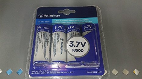 Westinghouse 4-Pack, 18500 3.7V 1000mAh Lithium-Ion Rechargeable Battery Set