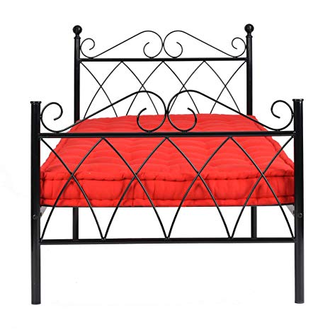 Aingoo Single Bed Frame 3ft Bed Frame Solid Bedstead Base Fits for 90 * 190 cm Mattress in Black