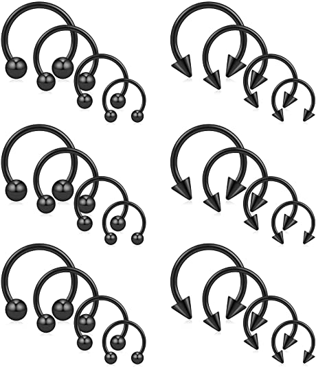 Ruifan 8-24PCS 14G Surgical Steel Nose Septum Horseshoe Hoop Earring Eyebrow Tragus Lip Piercing Ring Balls & Spikes 8-14mm