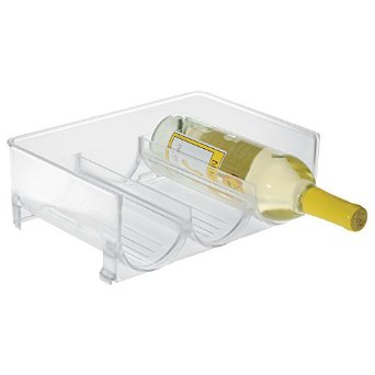 mDesign Stackable Wine Storage Rack for Refrigerator, Kitchen Countertops - Holds 3 Bottles, Clear