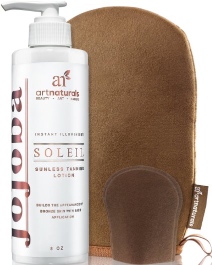 Art Naturals SOLEIL Sunless Tanning Lotion w/ Mitt-8 oz-Imparts Buildable, Believable Bronze Color