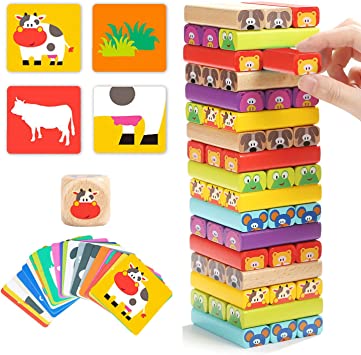 TOP BRIGHT Wooden Tumble Tower Game for Kids Age 3-8, Children Blocks Stacking Board Game for 3 4 5 Year Old Boys Girls Educational Toys with 51 Pieces