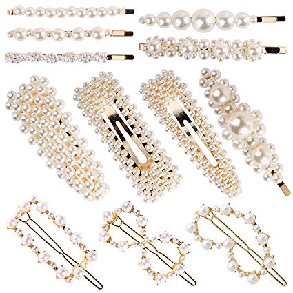 12 Pack Pearl Hair Clips Elegant Hair Barrettes Hair Pins Decorative Hairpins Bridal Girl Women Lady Hair Accessories for Wedding, Party and Daily Wearing