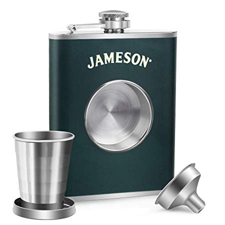KWANITHINK Shot Flask, Stainless Steel Hip Flask 8 oz with 2 oz Collapsible Shot Glass & Funnel