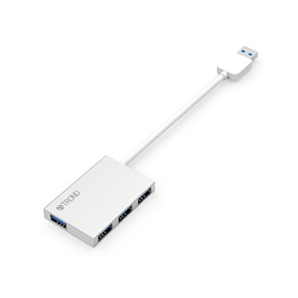 Slimmest USB Hub, TROND® D2 Ultra Slim Aluminum USB 3.0 Hub (4 Port Compact, Bus-Powered, 4.5" USB Cable, Silver), Ideal for Laptops, Ultrabooks, MacBooks & Microsoft Surface (Windows 10 Compatible)