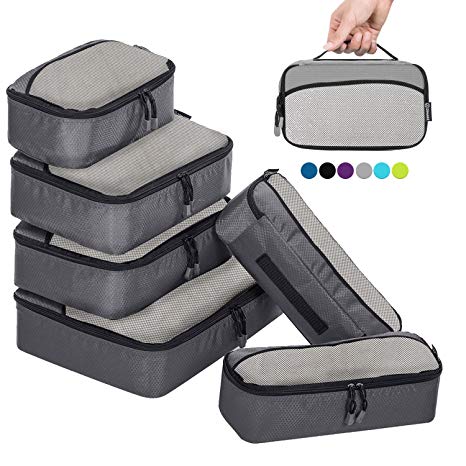 6 Set Packing Cubes for Travel Carry On Luggage Organizer Bags Cubes (Grey)