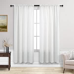 KOUFALL Off White Linen Curtains 63 Inches Long for Bedroom Set 2 Panels,Rod Pocket Ivory Semi Sheer Curtain for Living Room 63 Inch Length