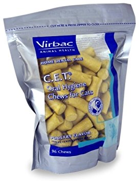 Virbac C.E.T. Enzymatic Oral Hygiene Chews for Cats, Poultry Flavor, 96 Count