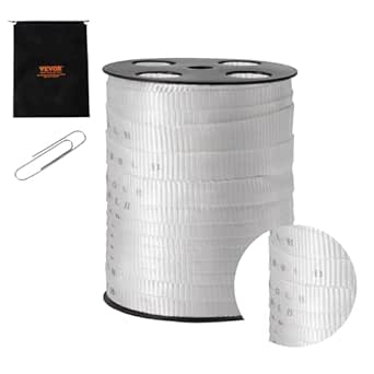 VEVOR Polyester Pull Tape, 3/4" x 265' Mule Tape Flat Rope, 2500 lbf Tensile Capacity, Printed Webbing Cable Pulling Tape for Packaging, Gardening, Commercial Electrical, Conduit Work, White