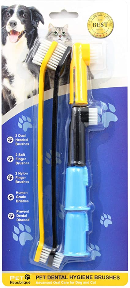 Pet Republique Dog Toothbrush Set – Includes 2 Nylon Finger Toothbrush, 2 Dual-Head Toothbrush, and 2 Soft Finger Toothbrush