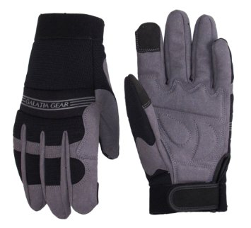 Synthetic Leather Work Gloves- Touch Screen Functional- Mechanic/Machine/Tactical/Utility - Tear Vibration Temperature Cut Resistant- Reinforced- Gray/Black- One(1) Pair- [Large]