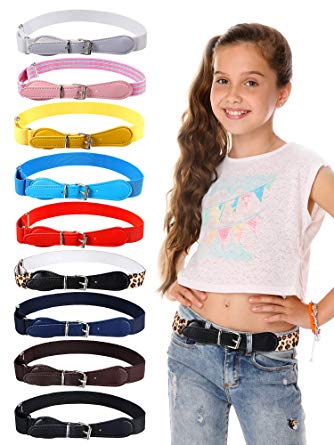 9 Pieces Kids Adjustable Elastic Belt Kids Toddler Belts Pin Buckle Belts for Girls Kids