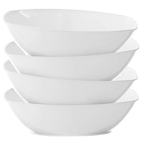 Set of 4 -Luau Plastic Contoured Serving Bowls, Party Snack or Salad Bowl, 80-Ounce, White