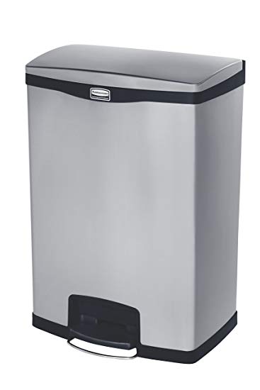 Rubbermaid Commercial Products 1902001 Rubbermaid Commercial Slim Jim Stainless Steel Front Step-On Wastebasket with Trash/Recycling Combo Liner, 24 gal, Black Trim