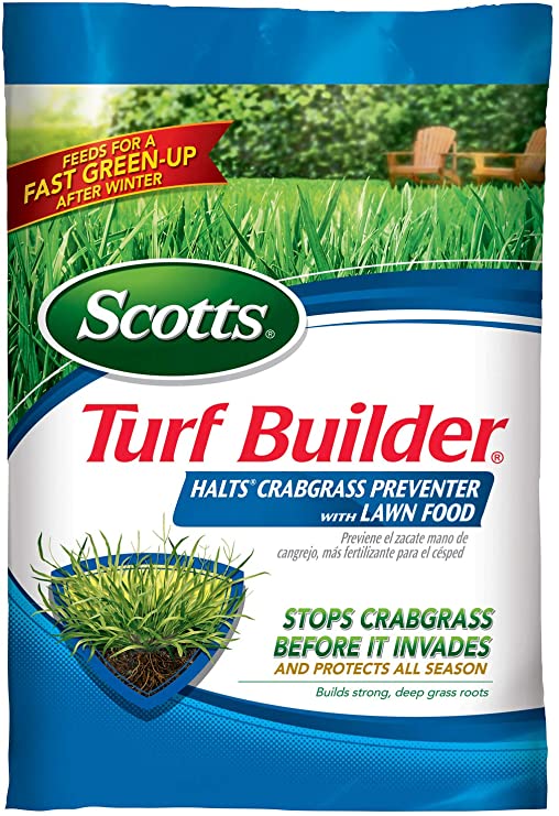 Scotts Turf Builder Halts Crabgrass Preventer with Lawn Food | Lawn Fertilizer with Weed Preventer - Covers 5,000 Sq. Ft. | Stops Crabgrass Before It Invades & Protects All Season | Builds Strong, Deep Grass Roots | 32367F