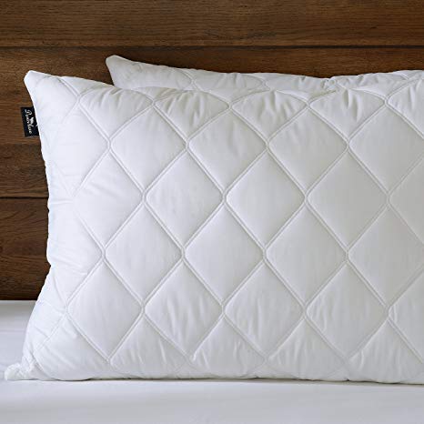 downluxe Quilted Feather and Down Pillow, 100% Egyptian Cotton,King Size,Set of 2
