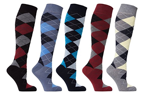 Socks n Socks-Women 5 or 2 Pair Luxury Cotton Colorful Cool Fun Knee high Socks