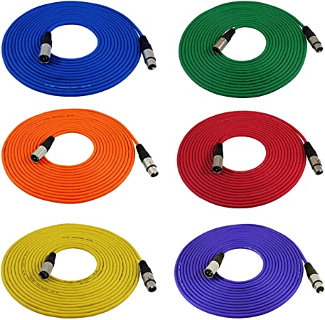 GLS Audio 25 feet (7.62 Meters) Mic Cable Cords - 25ft XLR Male to XLR Female Colored Cables - Balanced Mike Cord - 6 Pack