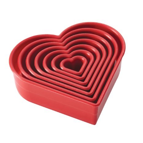 Cake Boss Decorating Tools 7-Piece Nylon Heart Fondant and Cookie Cutter Set Red