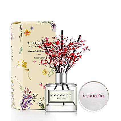 Cocod'or Mini Flower Home & Car Diffuser/Black Cherry/1.6oz/Fragrance Decor for Cars Cubicles and Small Rooms/Diffuser Oil Sticks Gift Set