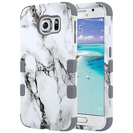 ULAK Galaxy S6 Case, S6 Case, Fashion Hybrid 3 Layer Shockproof Soft Silicone Hard PC Shell Cover Case for Samsung Galaxy S6 (Gray Marble)