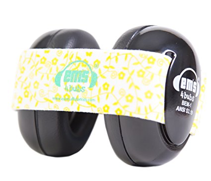 Earmuffs For Kids Infant and Babies / Earmuffs for Children Noise Reduction Ear Defenders for Sleeping, Loud Events, Church, Concerts, Airplanes and Weddings (Black with Lemon Floral Headband)