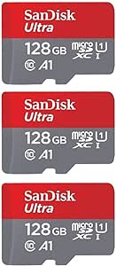 SanDisk Ultra 128GB microSDXC UHS-I Card with Adapter(SDSQUAR-128G-GN6MA), 3 Pack(128GB)