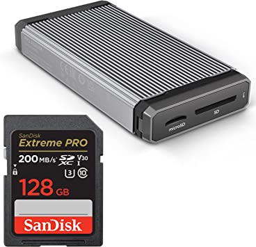 SanDisk 128GB Extreme PRO SDXC UHS-I Memory Card - Up to 200MB/s with SanDisk Professional PRO-Reader SD and microSD - High Performance Card Reader