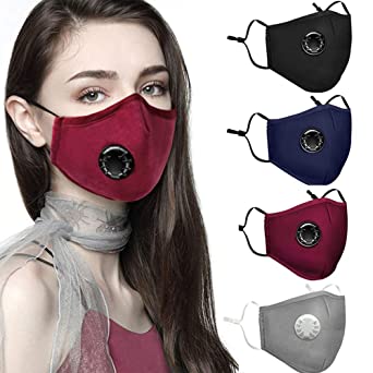 4 pcs 5-Ply Reusable Face Másk Bandanas with Breathing Valve for Adults and Kids