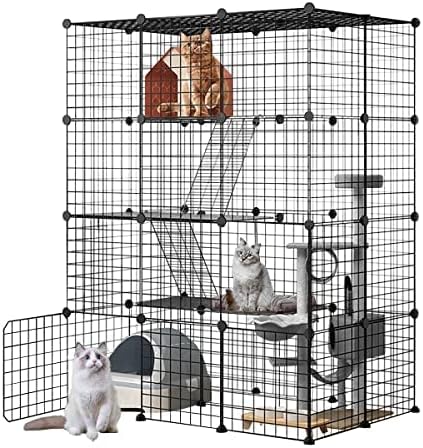 Meleg Otthon Cat Cages, DIY Cat Cage Balcony,Large Cat Cage Outdoor, Rabbit Cages,With Door for Small Animals,Cat Enclosure,Small Animal Enclosure (black-140x105x70)