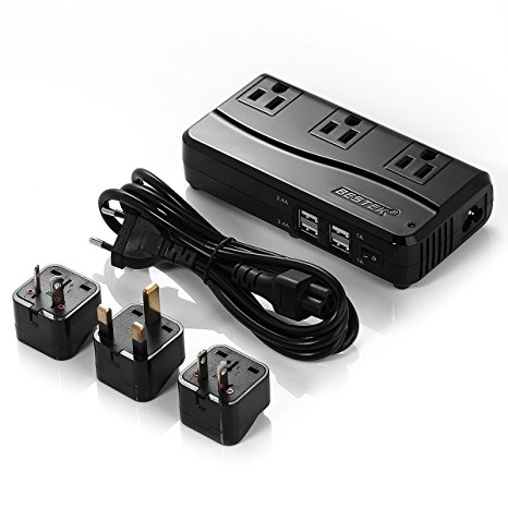 BESTEK Universal Travel Adapter 220V to 110V Voltage Converter with 6A 4-Port USB Charging and UK/AU/US/EU Worldwide Plug Adapter