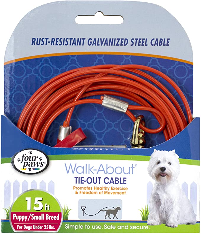 Four Paws Puppy Dog Tie Out Cable Red 15 Feet