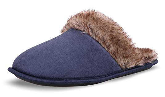 Arctic Paw Unisex Plush Rubber-soled Faux Suede Sherpa Lined House Slippers