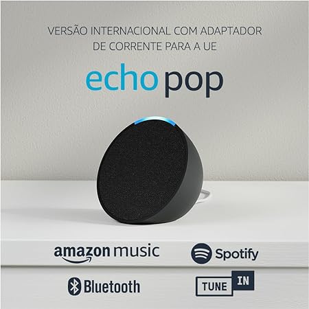 Echo Pop | versión internacional | Altavoz compacto inteligente con wifi, Bluetooth y de sonido potente con Alexa | Color Antracita | Idioma portugués no disponible