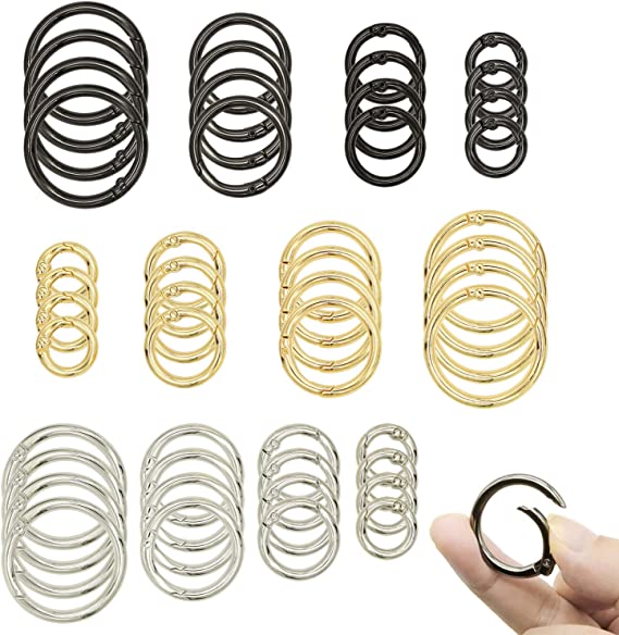 48 Pcs Round Spring Snap Clips Hook, 4 Size Spring Clip O Rings for DIY Key Chains Making, Purse, DIY Crafts Making