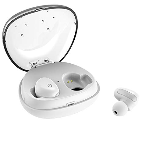 ALWUP True Wireless Stereo Headphones, Bluetooth in-Ear Earbuds IPX4 Sweatproof Wireless Sports Earphones Running Gym Exercising Built-in Mic & Charging Case iPhone, iPad, Samsung (White)