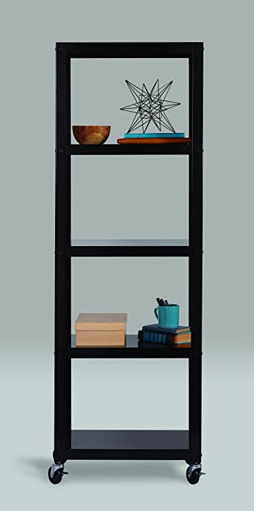 Space Solutions Home Office Collection Mobile Metal Bookcase, 72" x 24" x 14", Black