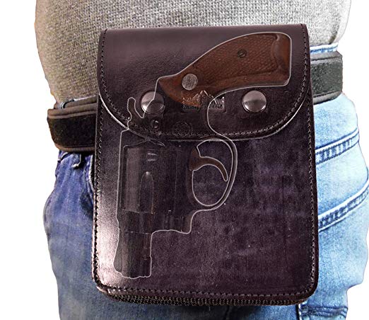 Leather Concealment Holster Case - Hidden Handgun Holster | Fits Compact and Sub Handguns/ Revolvers | Leather Cell Phone and Tablet Holster