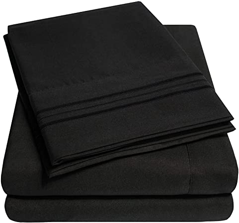 1500 Supreme Collection Extra Deep Pocket Sheets Set - Luxury Soft Bed Sheets, Wrinkle Free, Hypoallergenic Bedding, Over 40 Colors, 21 inch Extra Deep Pocket, Full, Black