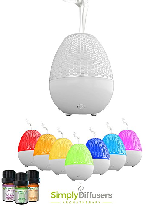 AZTEC | Aromatherapy Essential Oil Diffuser | Cool Mist Ultrasonic Humidifier | LED Color Spectrum Lighting | 165ml Capacity and Safety Auto-Shut Off Feature | Peppermint Lavender Sweet Orange 5ml