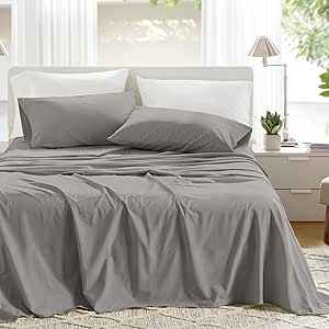 Comfort Spaces 100% Cotton Sheets Queen, Breathable, Ultra Soft Cotton Sheets, Naturally Cool Cotton Bed Sheets with 14" Elastic Pocket Fits up to 16" Mattress, All Season Sheet Set, Dark Gray 4 Piece