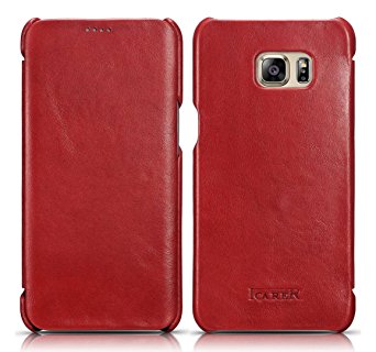 Galaxy S6 Edge Plus Case,PERSTAR [Vintage Classic Series] [Genuine Leather] Folio Flip Corrected Grain Leather Case with Magnetic Closure for Samsung Galaxy S6 Edge  inch (Red)
