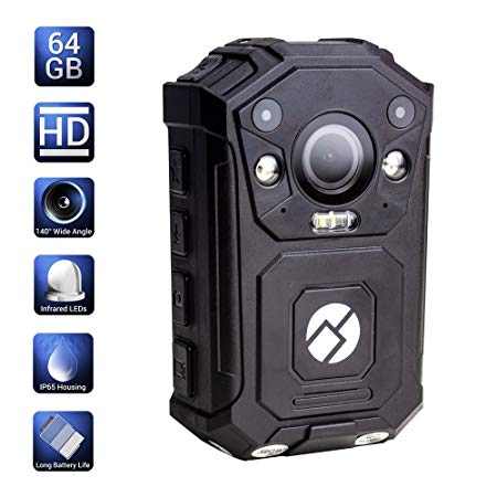 R-Tech HD 1080P  Up to 1296P(2034 x 1296) Infrared Night Vision Police Body Camera Body Worn Camera Security IR Cam with 64GB Built-in Memory Support Video/Audio Recording